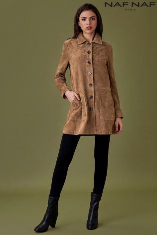 Naf Naf Suede Long Line Coat